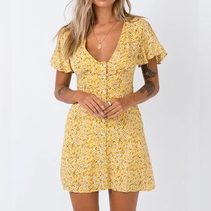 Princess Polly Same Same Mini Yellow Summer Flower Dress Size 6 New